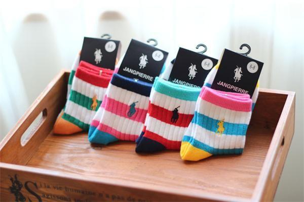 Promotional colorful stripe design embroiderying logo OEM cotton dress socks for
