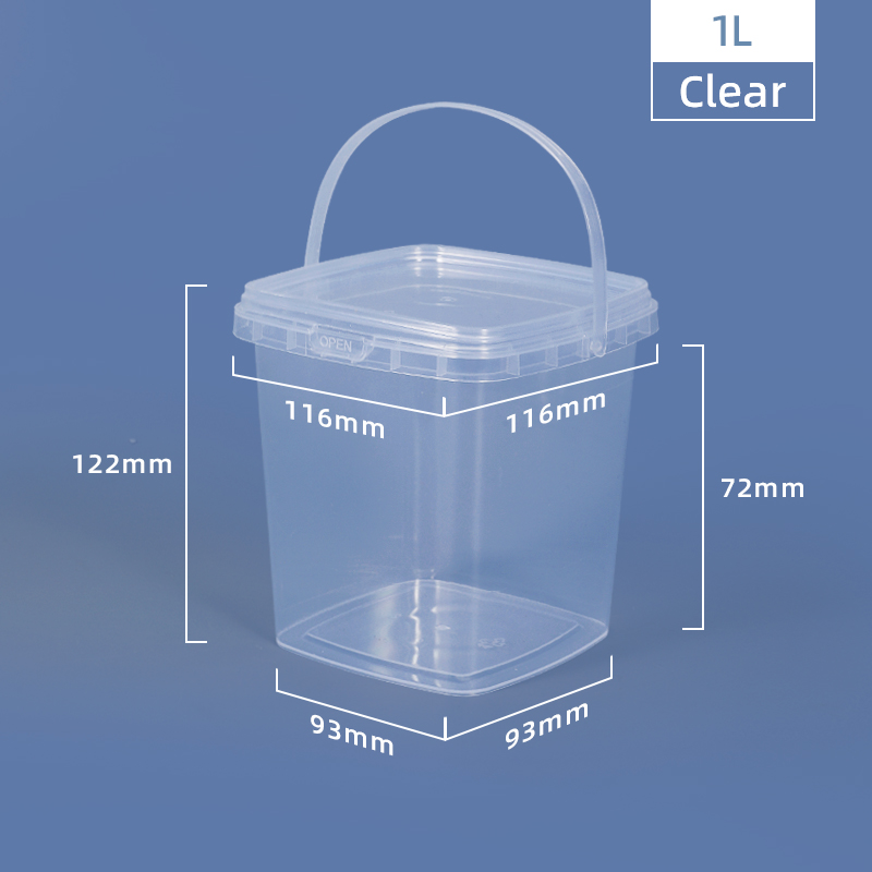 Capacity 280ml 500ml 1L 2L Food Grade Square Small Clear White Plastic Bucket BPA Free