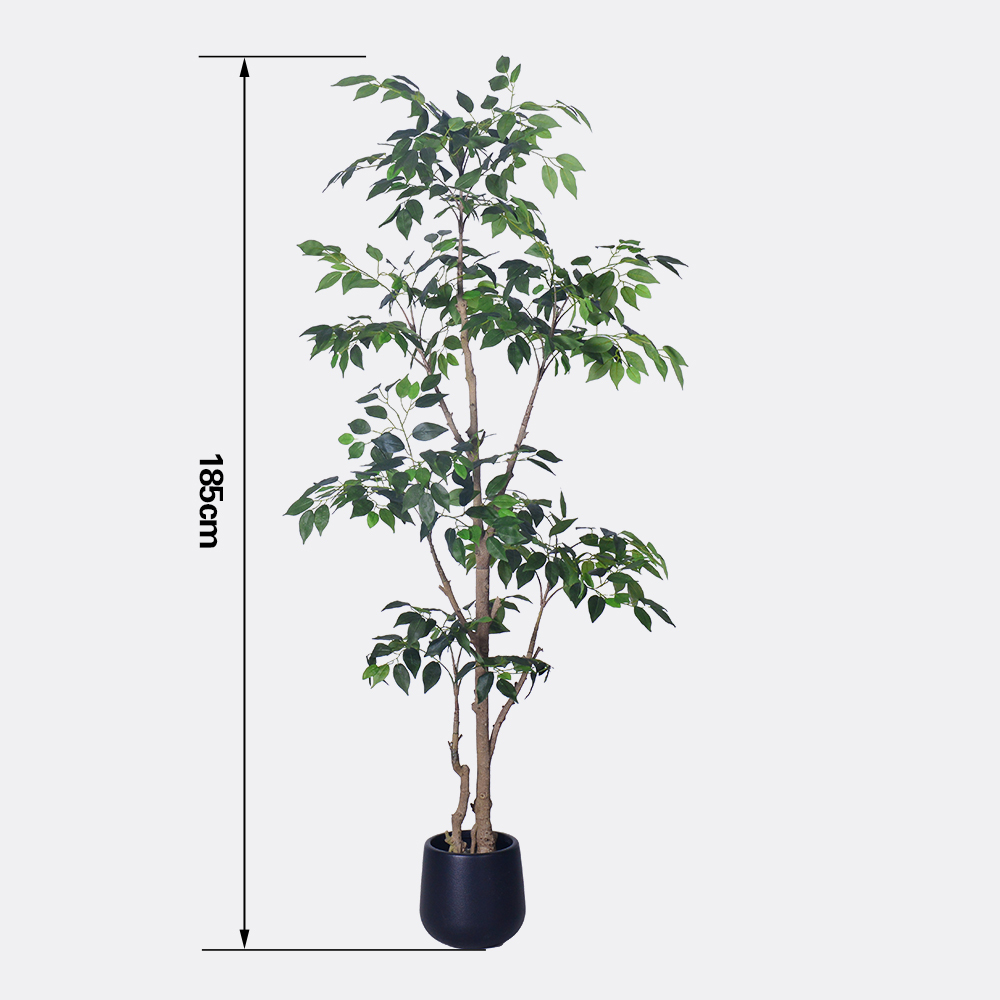 Haihong Manufacturer silk leaves 6 ft artificial ficus tree​ and Natural Trunk, Faux Ficus Tree with Plastic Pot, Fake Ficus Tree for Office Home