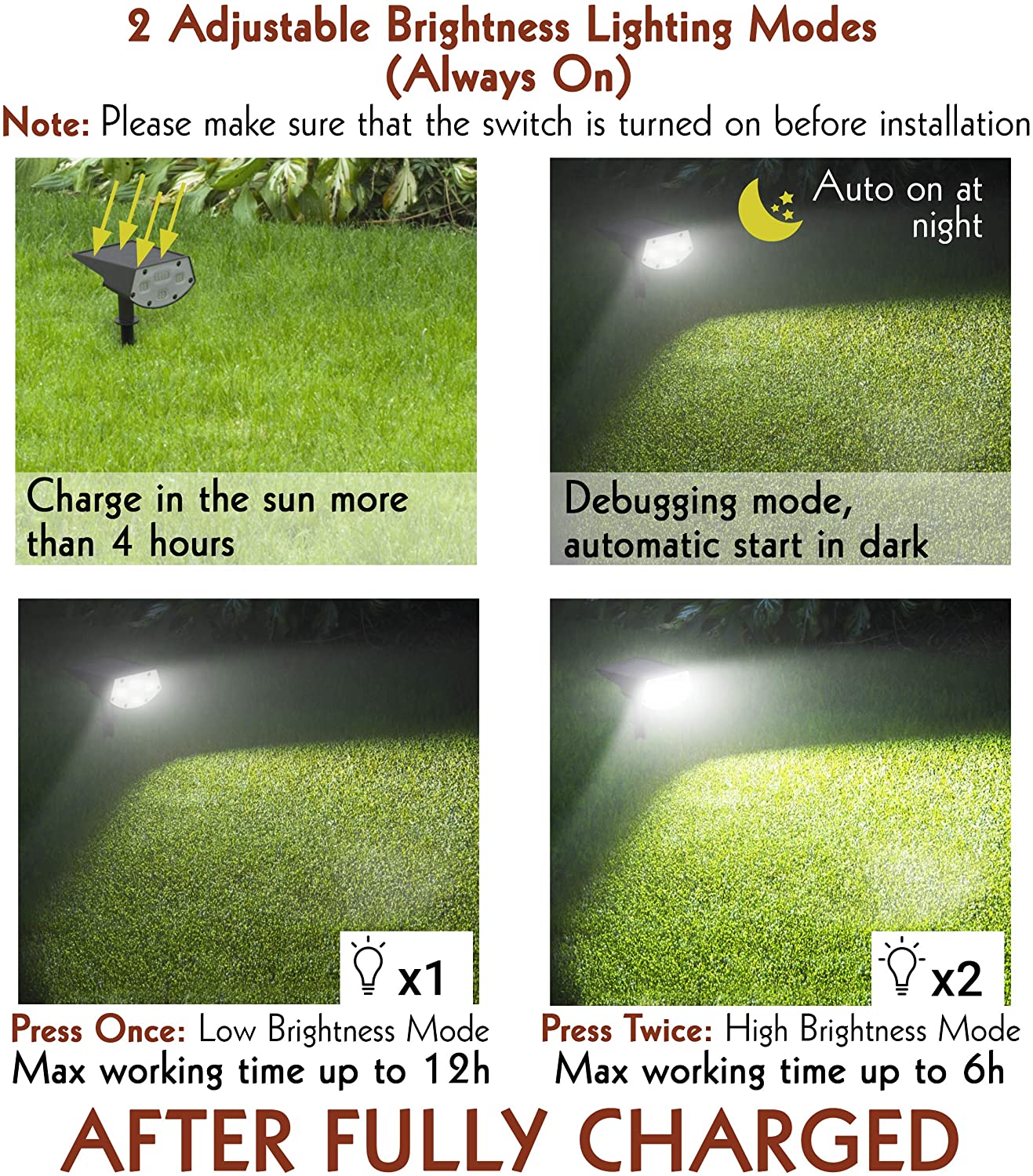 Garden 28CM 3.7V 2200mah High LED Solar Landscape Spotlights