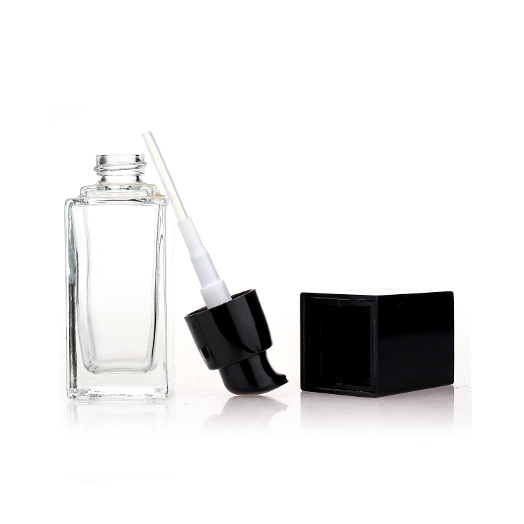 Empty 35ml Square Cosmetic Glass Bottle Frosted Makeup Liquid Foundation Pump Bottle