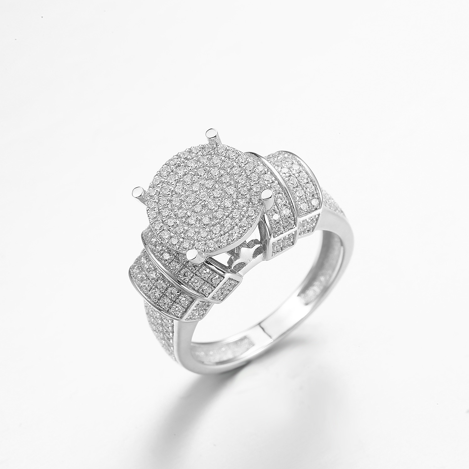 Four Column Inlaids 925 Silver CZ Rings 5.8g Unisex Silver Wedding Rings