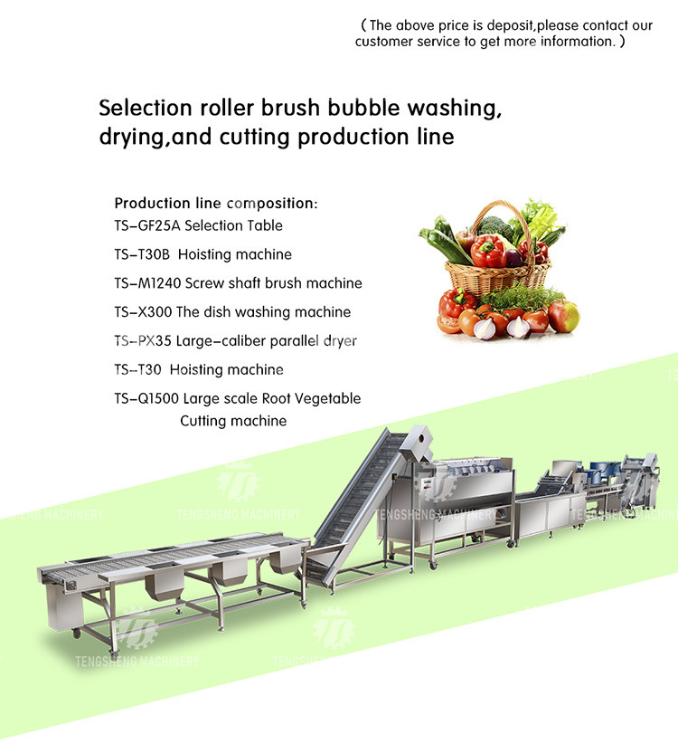 380V Fruit And Vegetable Processing Line Sweet Potato Picking Hair Roller Bubble Cleaning Drying Cutting Machine