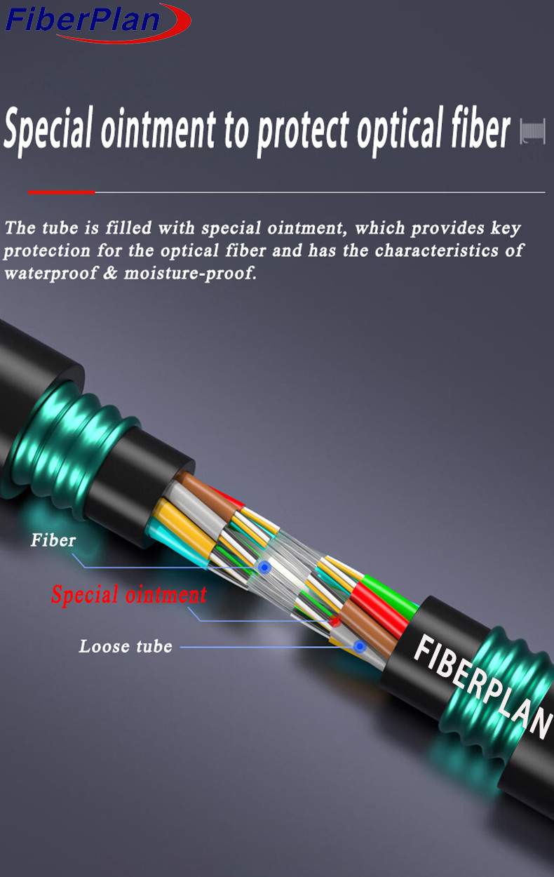 Anti Rodent GYFTY53 Direct Burial Cable 8 Core Single Mode Fiber Optic Cable
