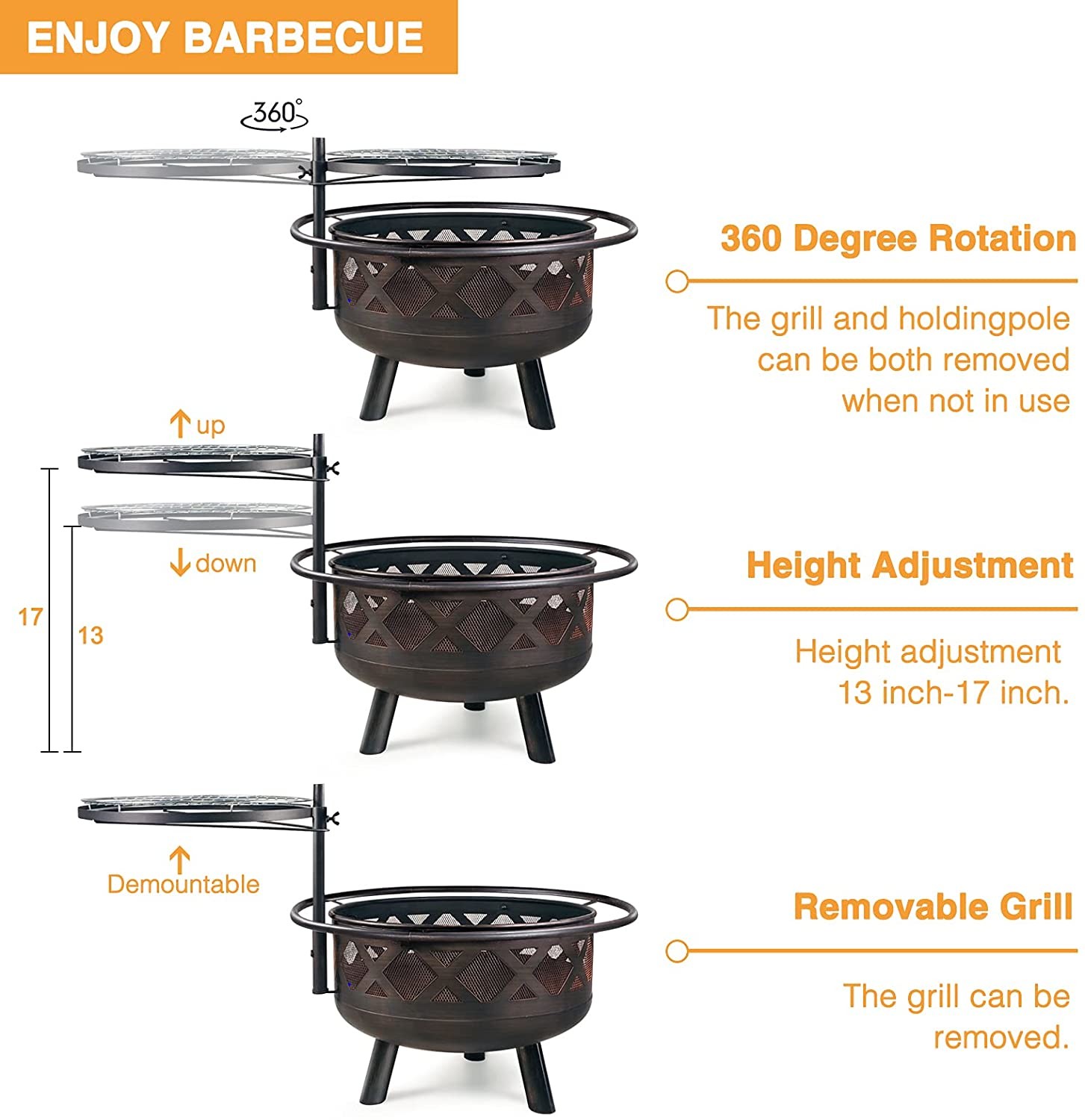 30'' Heavy Duty Charcoal Heating Stove Wood Burning Steel BBQ Grill