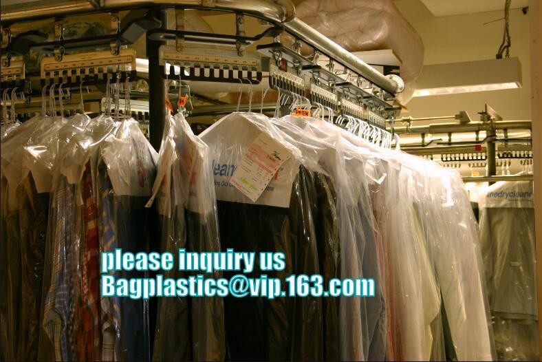 garment packaging bag cover dry clean poly garment bag rolls,laundry dry cleaning garment bag,Clear Polythene 21x4x54'',