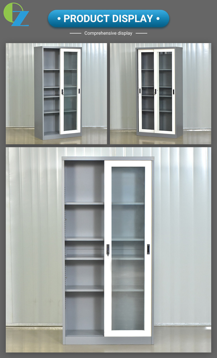 H1850mm Two Glass Sliding Door Steel Office Cupboard Office Steel Furniture