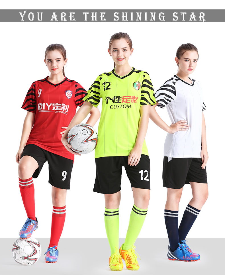 Women's soccer wear Sports suit Customized logo girls short sleeve primary and middle school students match training team jersey