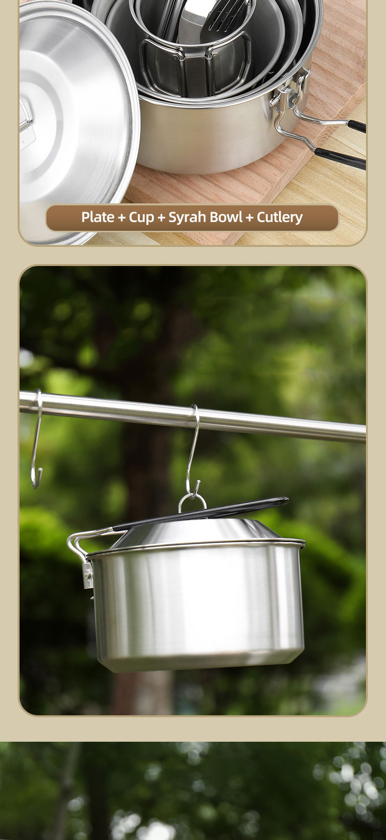 Hot Sale 304 Stainless Steel Outdoor Camping Cookware Mess Kit Portable Picnic Pot Pan Camping Cooking Set