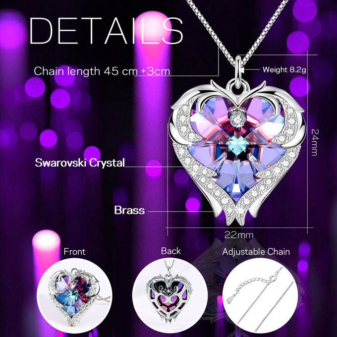Purple Sterling Silver Heart Pendant Necklace