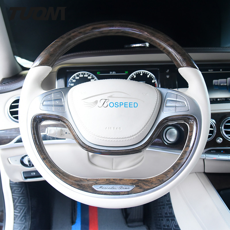 White Beige Smooth Leather Wooden Steering Wheel Mercedes Benz S Class W222