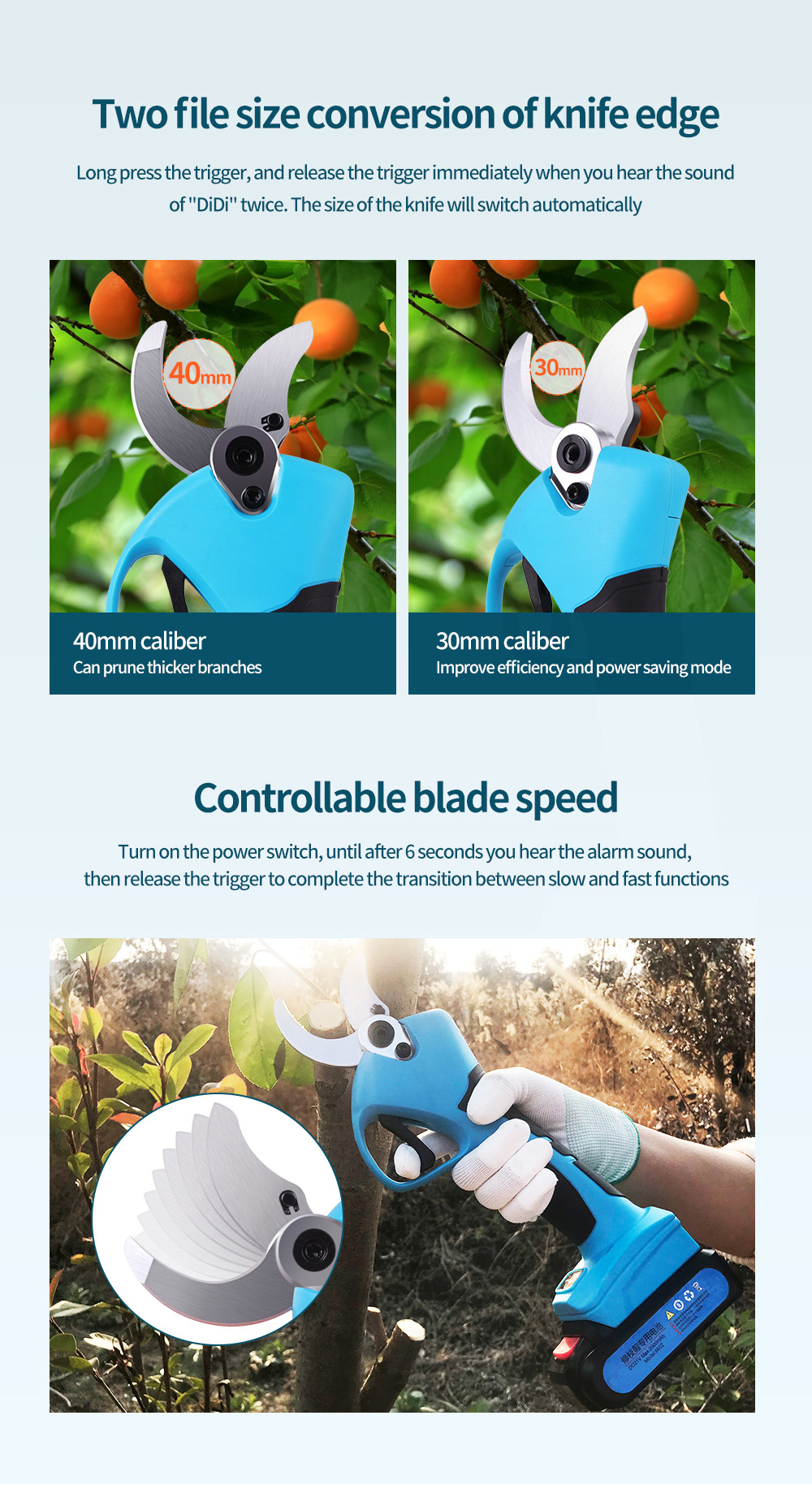 40mm Cordless Electric Pruning Shears With Progressive Finger Protection Function
