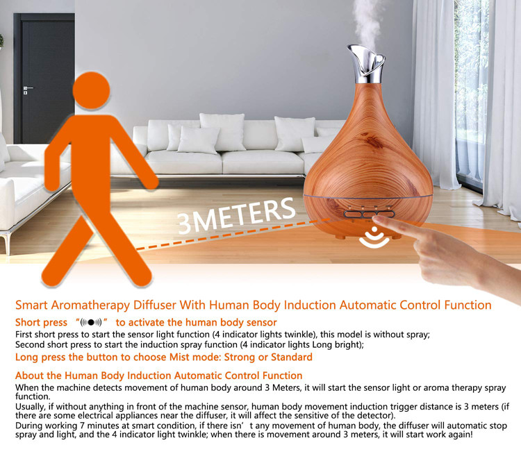 Human Body Induction Auto Control 300ml Wood Grain Aromatherapy Diffuser