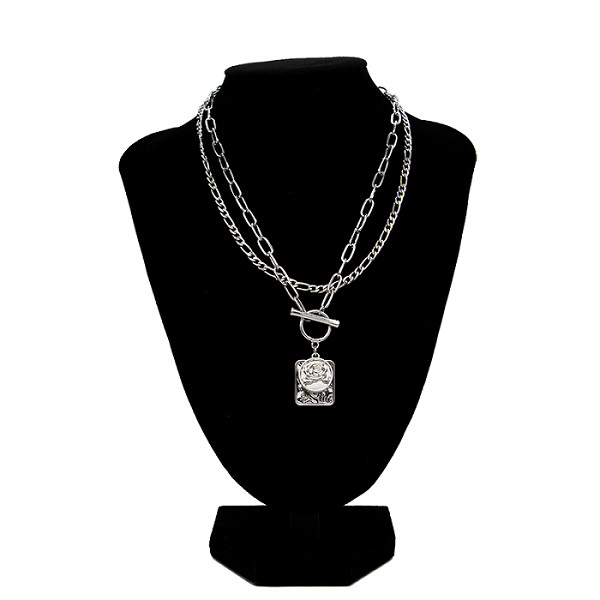 Silver Alloy Fashion Jewelry Necklaces Hip Hop Shaped Round Hoop