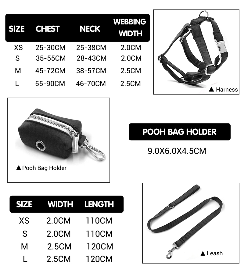 Dog Velvet Collar Leash Harness Set Luxury Collar Set Pet Leash Poop Bag OEM ODM Accepted