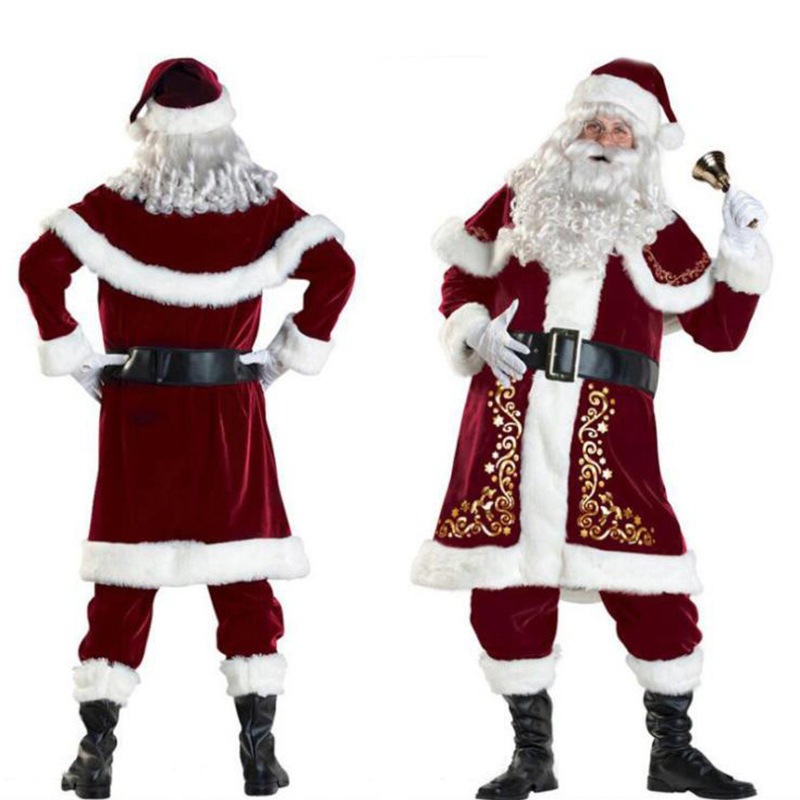 Christmas Plus Size Red Santa Claus Cosplay Suit 11-pieces Set Unisex Adults Costume