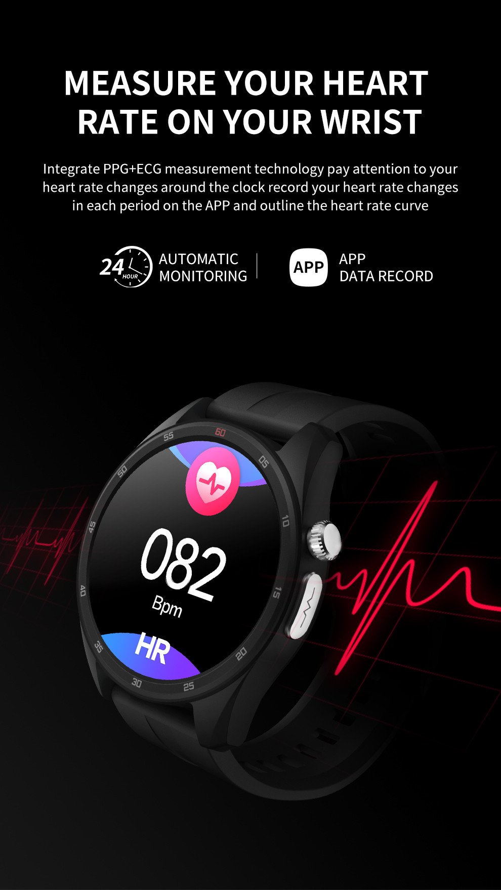 W10 IPS LCD ECG PPG Smart Watch For Health Monitoring NRF52832 Chip