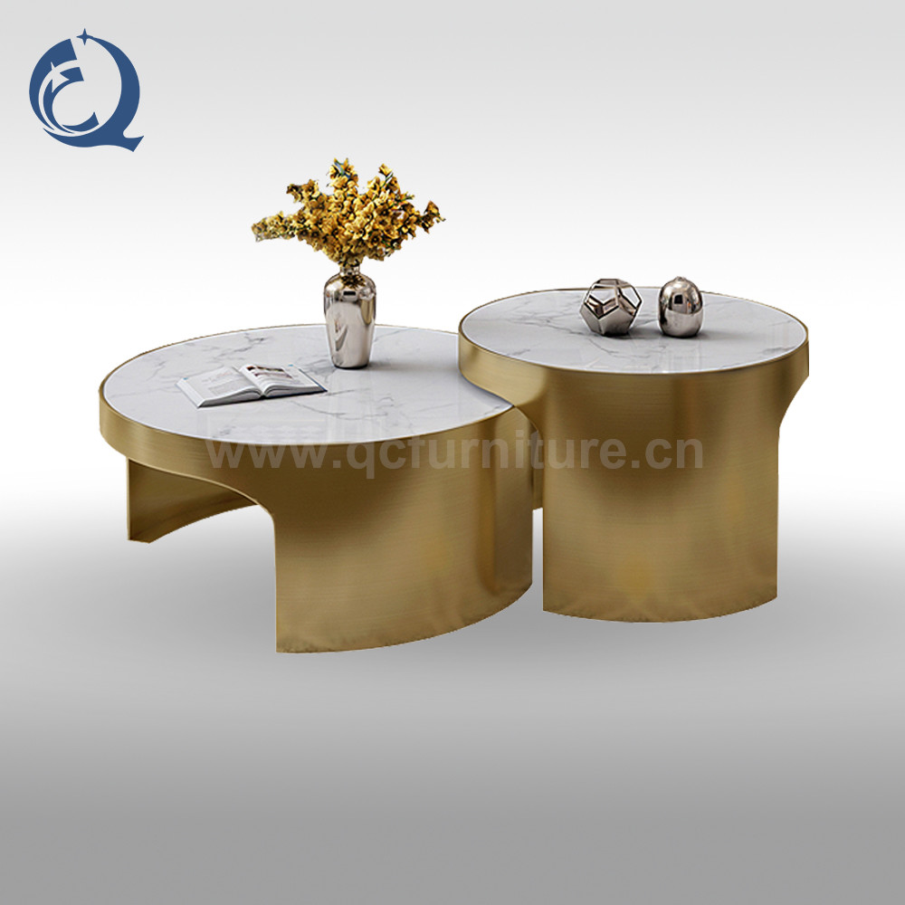 Stainless Steel Coffee Table Set Brushed Champagne Gold 11mm Sintered Stone On Top