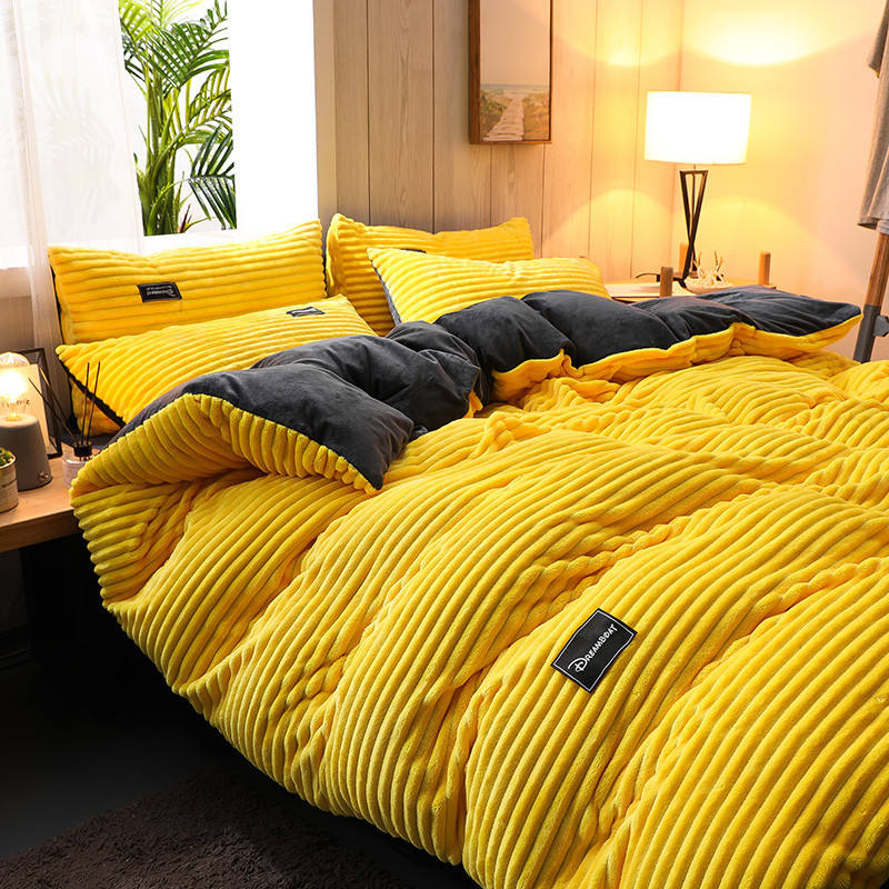 Flannel Bedding Set 4 Pcs Single Bed Sheets Set Fabric Density 133x72 Queen King Size