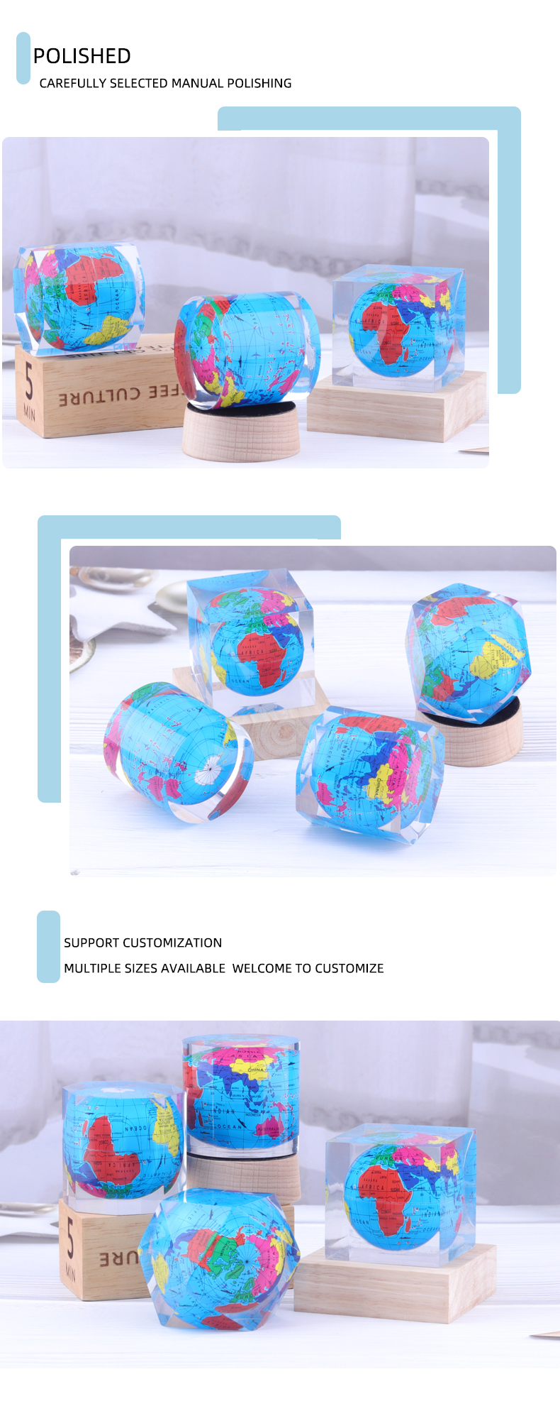 Polygonal Cylindrical Plexiglass Crystal Globe Paperweight , Clear Resin Paperweight