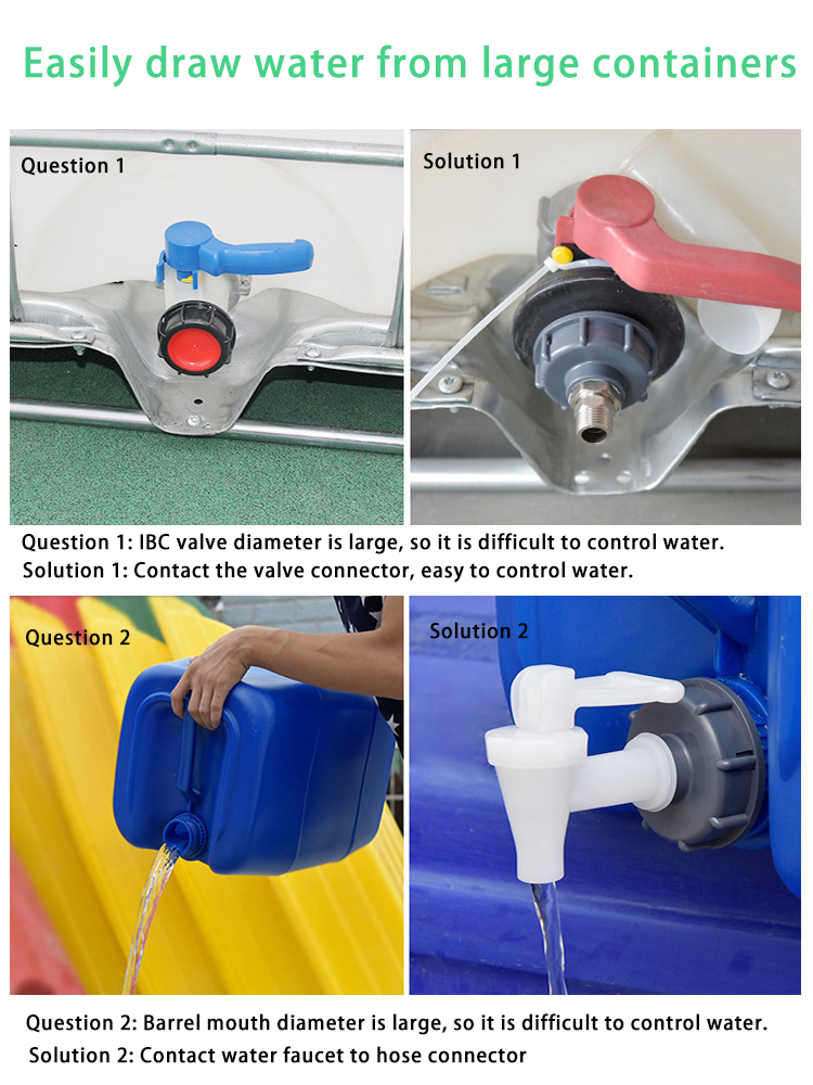 2" and 1.5" Adapters Pipes Fittings for Round Head Female Connection Connect IBC Tanks
