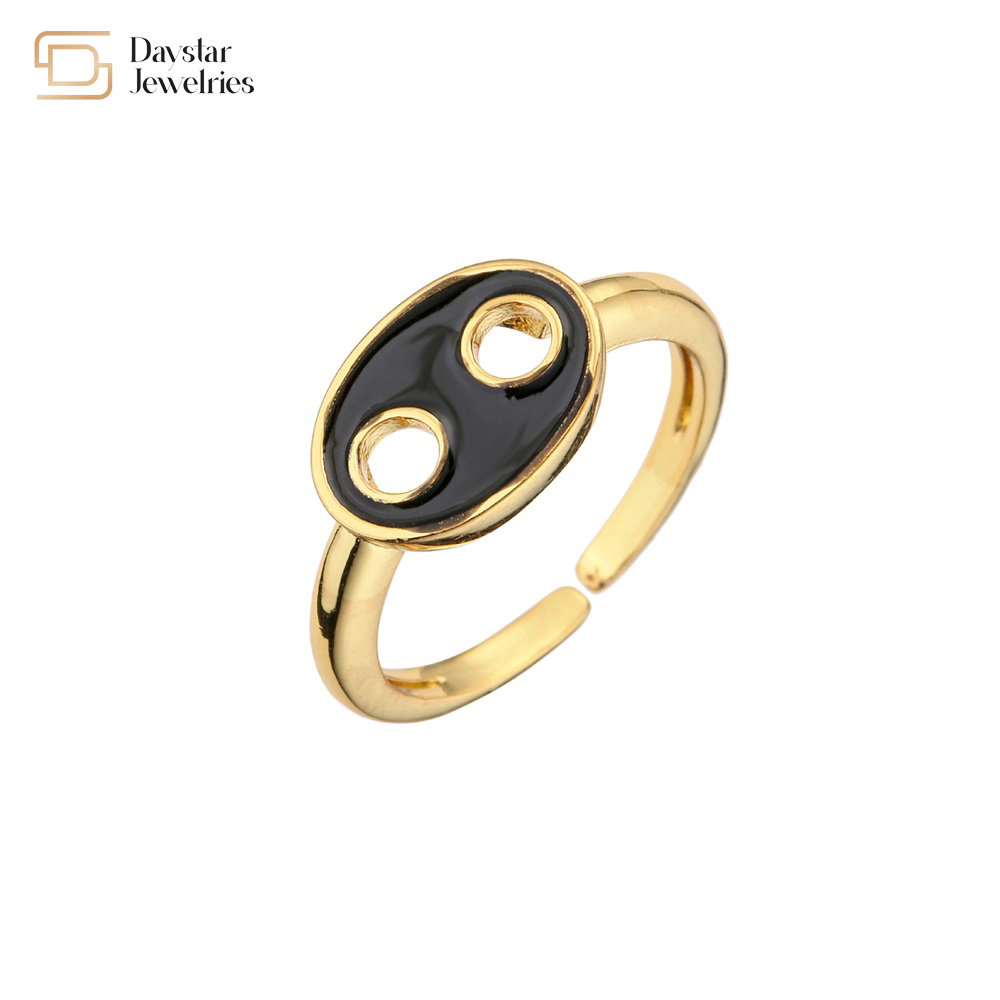 Cute Enamel 18k Gold Plated Pig Nose Open Adjustable Ring For Women Girls Jewelry
