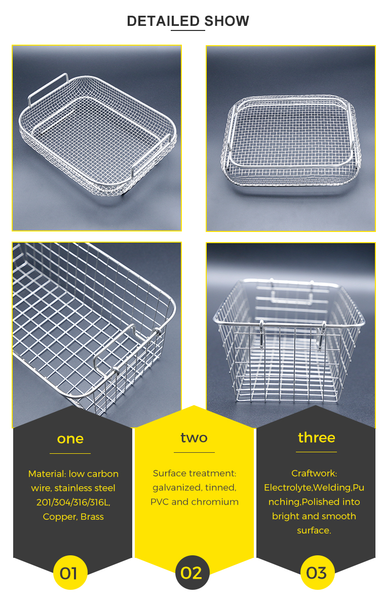 304 Stainless Steel Wire Mesh Baskets For Medical Device Sterilization