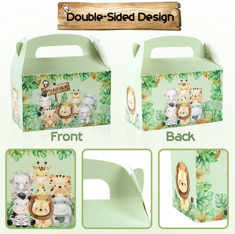 Custom Animal Print Handle Paper Box for Kids' Jungle Theme Birthday and Baby Shower