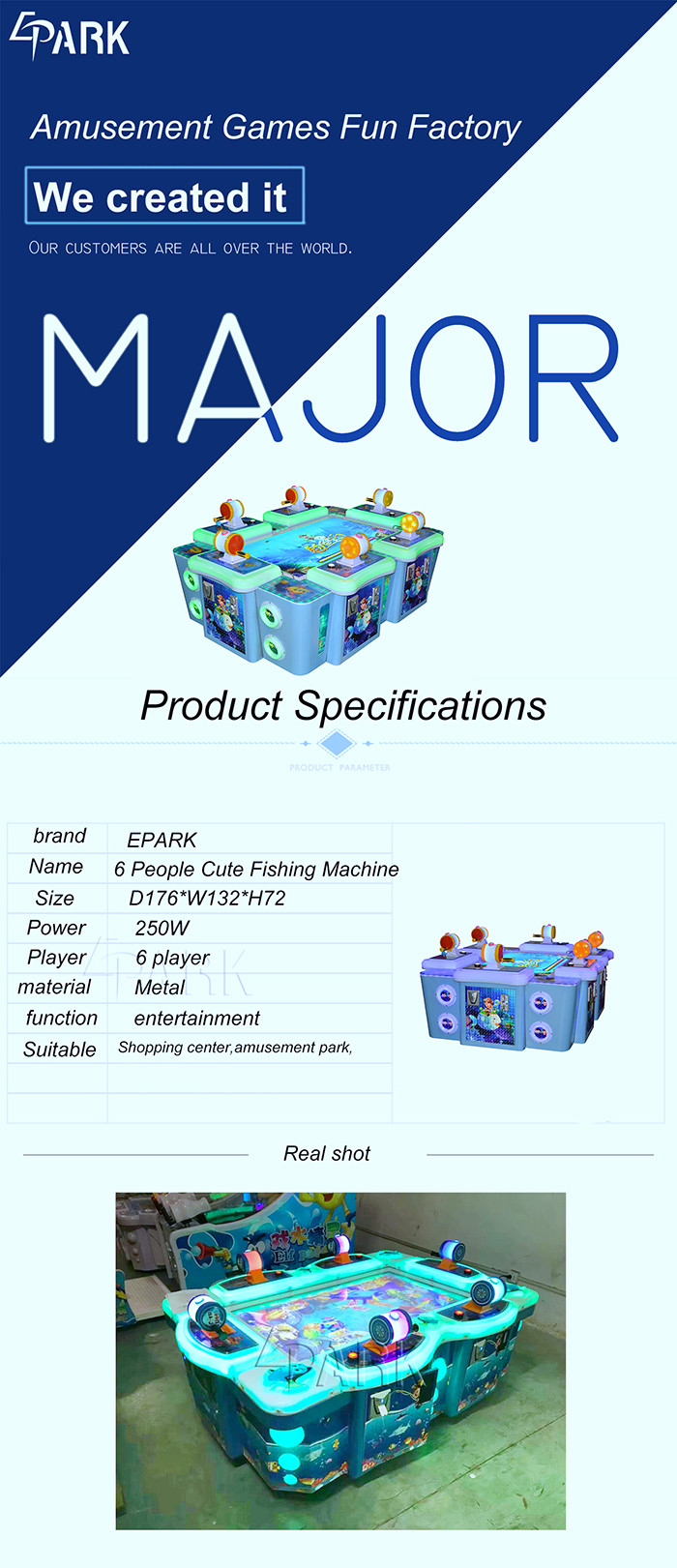 Kids 6 Players Arcade Fishing Hunter Game Machine Coin Operated 55" Inch simualtor