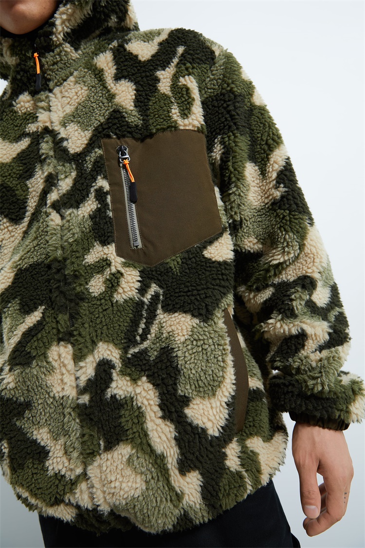 Custom Men Fuzzy Shearling Berber Fleece Camo Sherpa Hoodie