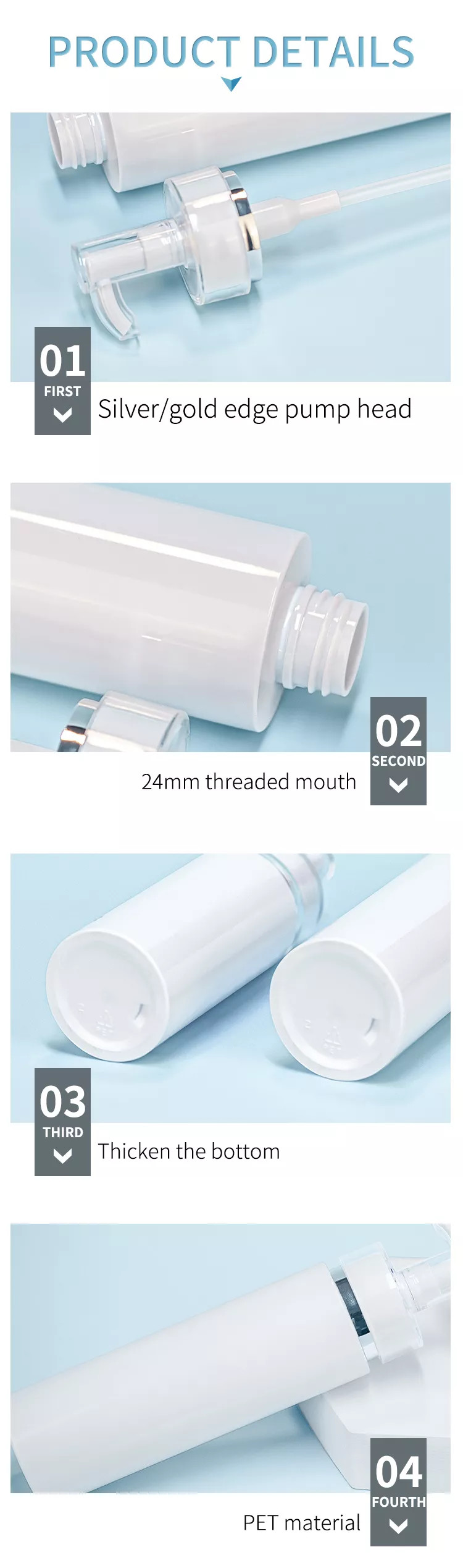 Luxury 250ml 500ml White Round Empty Conditioner Shower Gel Plastic Packaging Gold Hdpe Shampoo Bottle