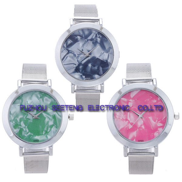 Unique wavy style and colorful dial for ladies watch with alloy strap