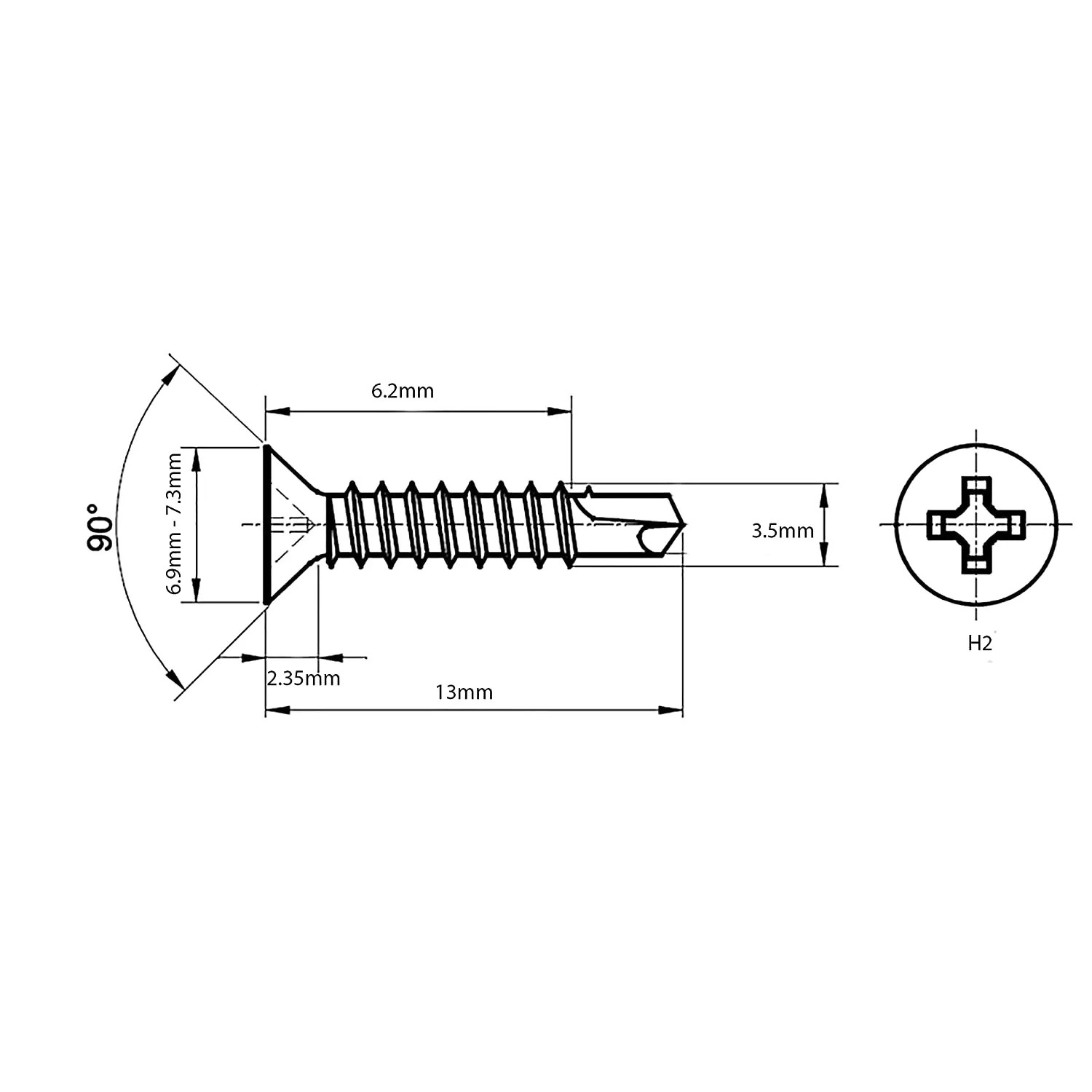 3.9 M12 Philips Cross Recessed Countersunk Csk Head Galvanized Self Drilling Metal Screw
