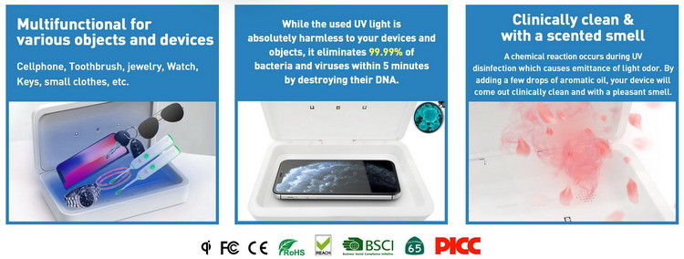 7.5W 5W Fast Charge Sterilizer Box Qi UV Sanitizer With Wireless Charging