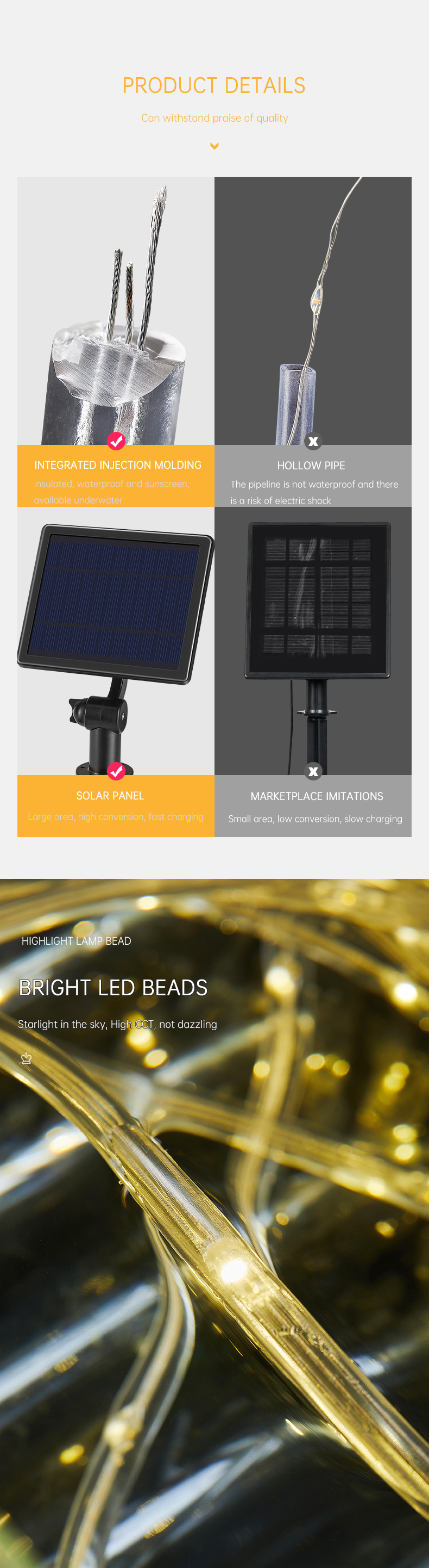 SMD 5050 LED Solar Strip Light , IP67 Flexible Decorative Rope Lights 3500K
