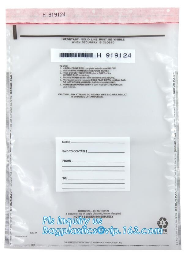 Security plastic bag with adhesive tape for cash, plastic money bag, Security Money Cash Bag For Airport/Bank and police