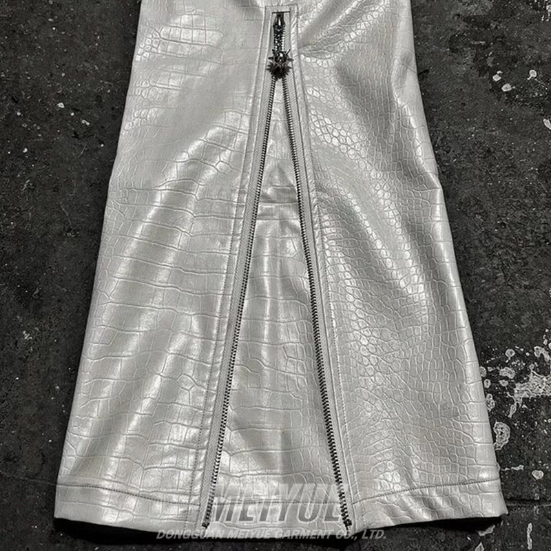 Custom Leather Flare Wide Leg Sweat Pants Baggy Men Joggers Track Zip up Cargo Streetwear Loose Sweatpants With Zipper Side
