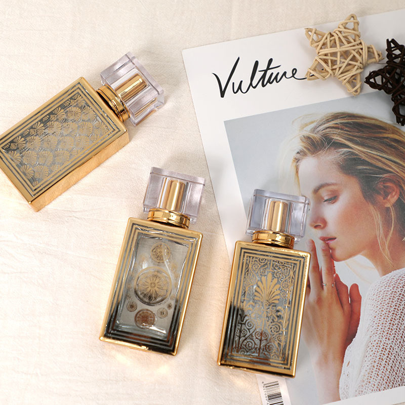 50ml Electroplated Square Perfume Bottle Subpackage Empty Bottle Wholesale Glass Bottle Perfume Spray Glass Bottle