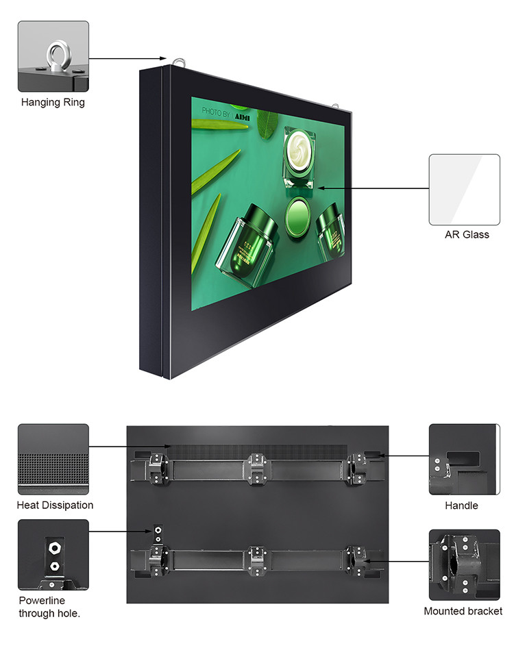 4K FHD IP65 Waterproof Wall Mounted LCD Digital Signage With Capacitive Touch