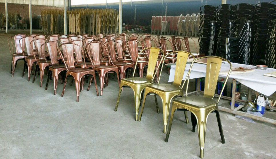 Household Stackable Metal Dining Chair Orange Vintage Metal Bistro Chairs