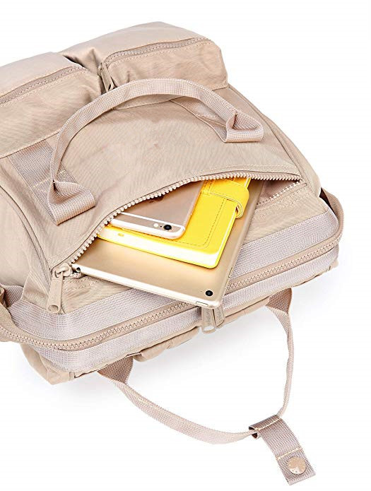 Khaki Canvas College Bags , Travel School Backpack With USB Charging Port