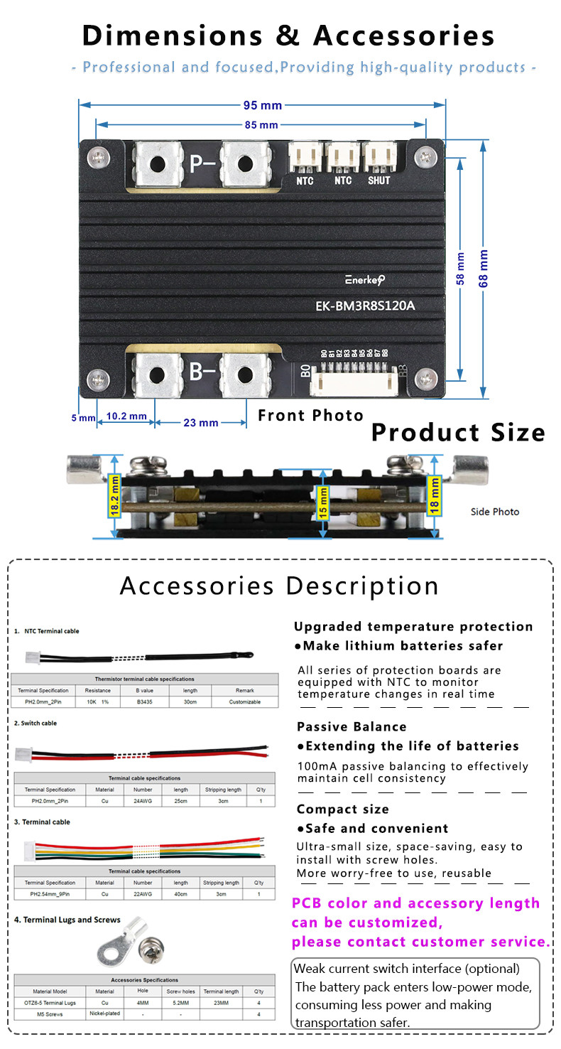 Enerkey 120A Continuous Discharge 4S BMS Lithium Battery Protection Board for Solar Street Lights