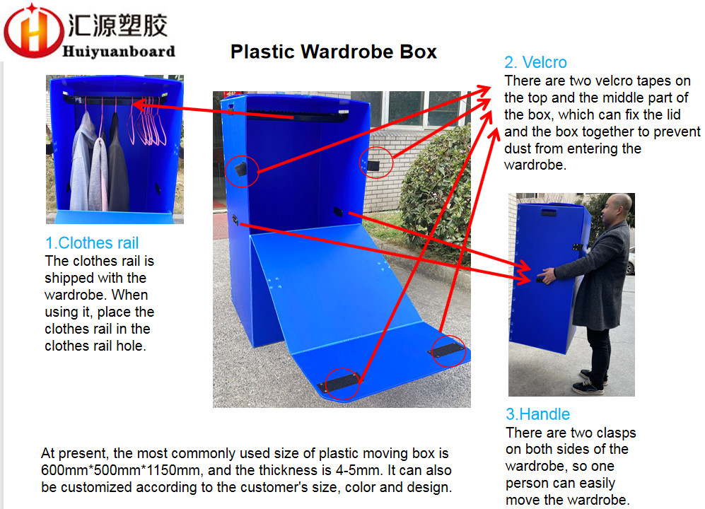 Foldable Lightweight Corrugated Plastic Wardrobe Box For Moving
