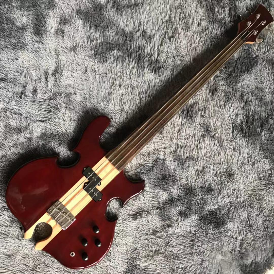 Custom Grand ALEM Mark King Deluxe Custom 4 Strings Neck Through Body Cut Bottom Heart WALNUT Guitar Bass
