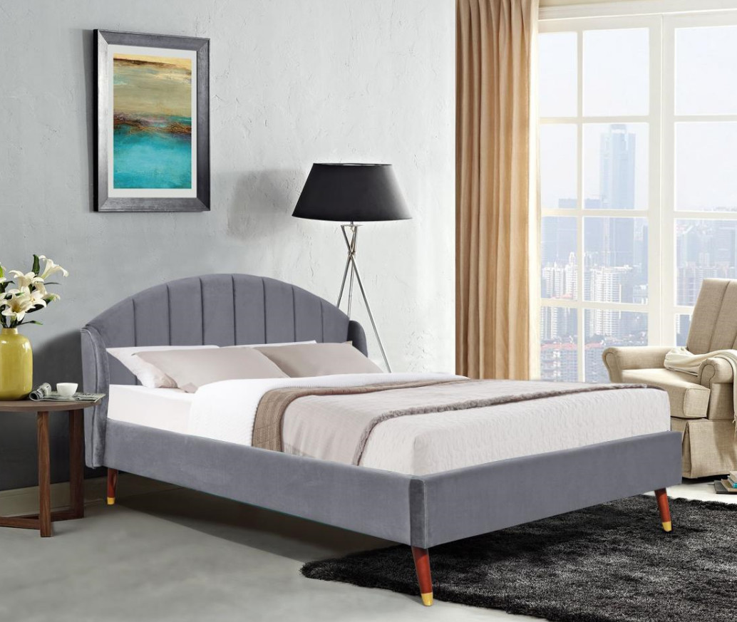 Easy Assembly Velvet Upholstered Bed Frame Wood Sprung Slats Double Size