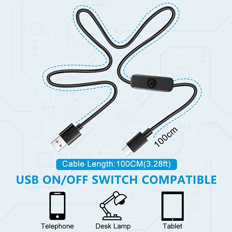1m 5V 3A USB Type C Charger Power Cable with Switch ON OFF for Raspberry Pi