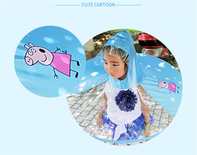 Foldable Clear Plastic Raincoat Cute Cartoon Peppa Pig UFO Shape Rain Hat Cape