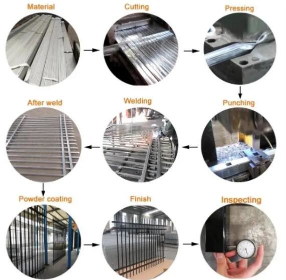 Green Powder Coating Picket Top H3m Tubular Metal Fence