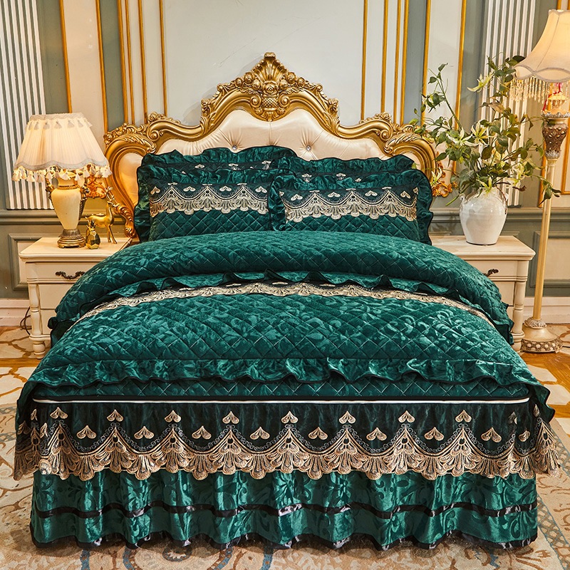 4 Pcs Winter Bed Spreads Cover Skirt Set with Embroidery of 100% Polyester Material