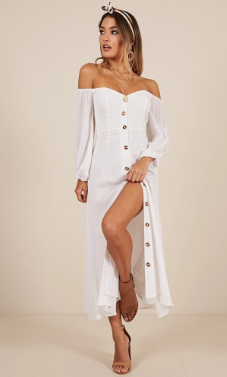 Women Clothing Long Sleeve Sorrento Dreaming Dress In White Linen Look